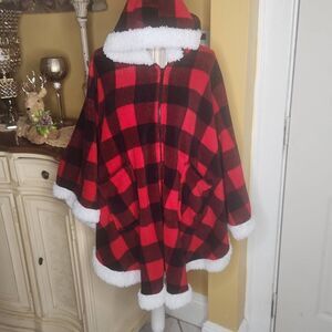 Warm & Cozy red buffalo oversized hooded poncho one size fits most